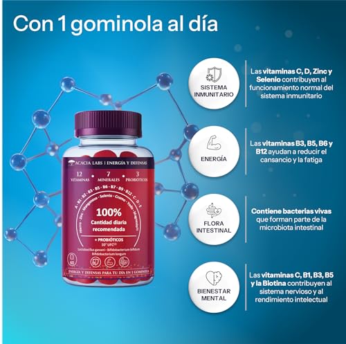 Gominolas Multivitaminas de fresa con 12 Vitaminas, 7 Minerales y 3 Probióticos - 100% cantidad recomendada diaria - 1 Gominola al día (2 meses) - La única con una fórmula tan completa - imagen 3