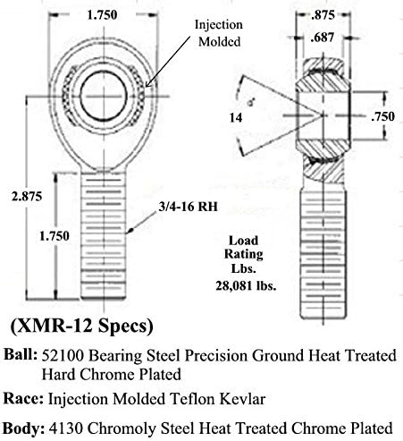 QSC 3/4 X 3/4-16 Chromoly 4-Link Rod End Kit with 3/4 Aluminum Cone Spacers & Bungs .095 Wall, Rod End, Heim Joint