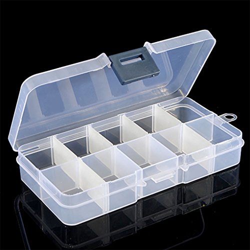 display08 - Caja de almacenaje de plástico transparente con 10 compartimentos, para guardar bisutería, cuentas, tornillos Cover