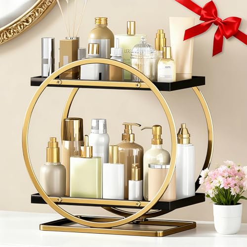 YIWANFW Makeup Organizer for Vanity, Black Gold Perfume Organizer for