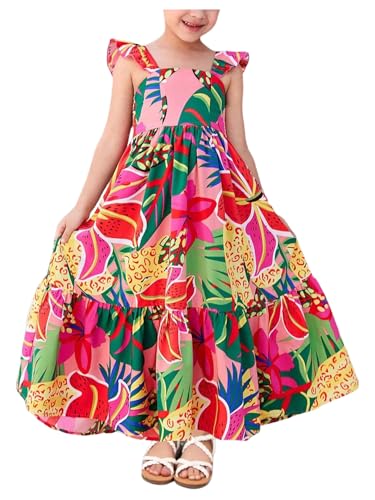 SOLY HUX Toddler Girl's Summer Dress Floral Print Square Neck Sleeveless Flowy Maxi Long Dresses