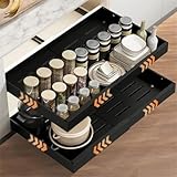 2 Stück Teleskopschublade, 32-52cm Verstellbare Breite Ausziehbare Schubladen, Ausziehbarer Schrank-Organizer mit Schienensystem, Vielfältiger Küchenschrank Auszug für Organizer (Schwarz, 2PC)
