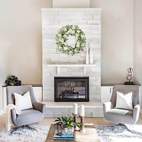 Ynylchmx 20" Summer Wreath For Front Door With White Rose Flowers & Green Eucalyptus Leaves, Artificial Floral Wreath For Wall Window Farmhouse #TOP4