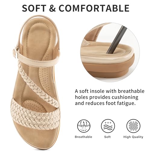 Aomigoct Dressy Womens Sandals Summer: Comfortable Strappy Flats Sandals Women - Breathable Walking Woman Shoes3