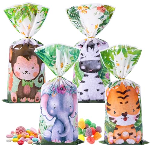 50pcs Bolsas Regalo de Plástico Animales, Bolsas Cumpleaños Infantil Chuches Regalo Bolsitas Celofán para envolver regalos fiestas de cumpleaños infantiles, fiestas temáticas y mucho