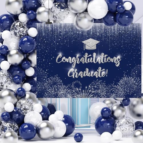 Fondo Fotográfico Graduación Azul Plata 7x5ft miniatura 3