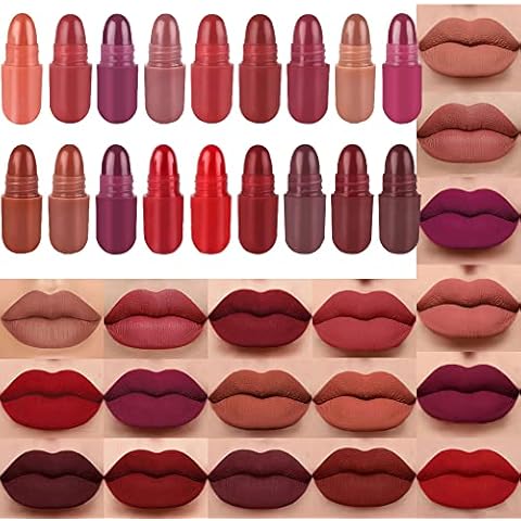 evpct 18Pcs Mini Pills Lipstick Capsule Set for Women Waterproof Long Lasting Deep Red Matte Small Magic Permanent Lipstick 24 Hour Lipstick Bulk Samples Sampler labiales mate 24 horas originales 01 Cover