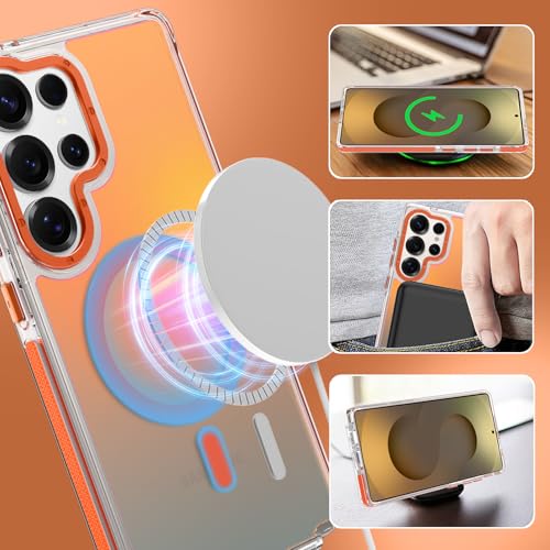 Image of Magnetic Case for Samsung Galaxy S25 Ultra [Compatible with Magsafe] [Cute Fashion Fluorescent Design] [1 Screen Protector] Slim Translucent Matte Case for Galaxy S25 Ultra 6.9 inch, Orange