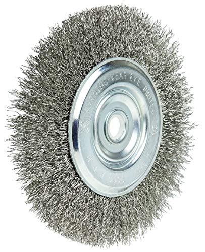 Image of Weiler 36201 Wolverine 6 inch Crimped Wire Wheel, .014 inch Stainless Steel Fill, Narrow Face, 5 /8 inch-1 /2 inch Arbor Hole, Made in the USA (Pack of 2)