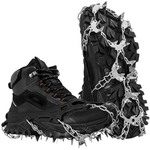 HOSLAFON Crampones para Calzado, 32 Clavos, agarres para Hielo y Nieve, Tacos de tracción de Acero Inoxidable para Caminar y Hacer Senderismo