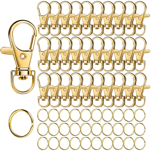 LEOBRO 60PCS Lobster Claw Clasps and Key Rings 30PCS Keychain Clips and 30PCS Key Chain Ring for Keychain Key Jewelry Making Art Crafts Gold