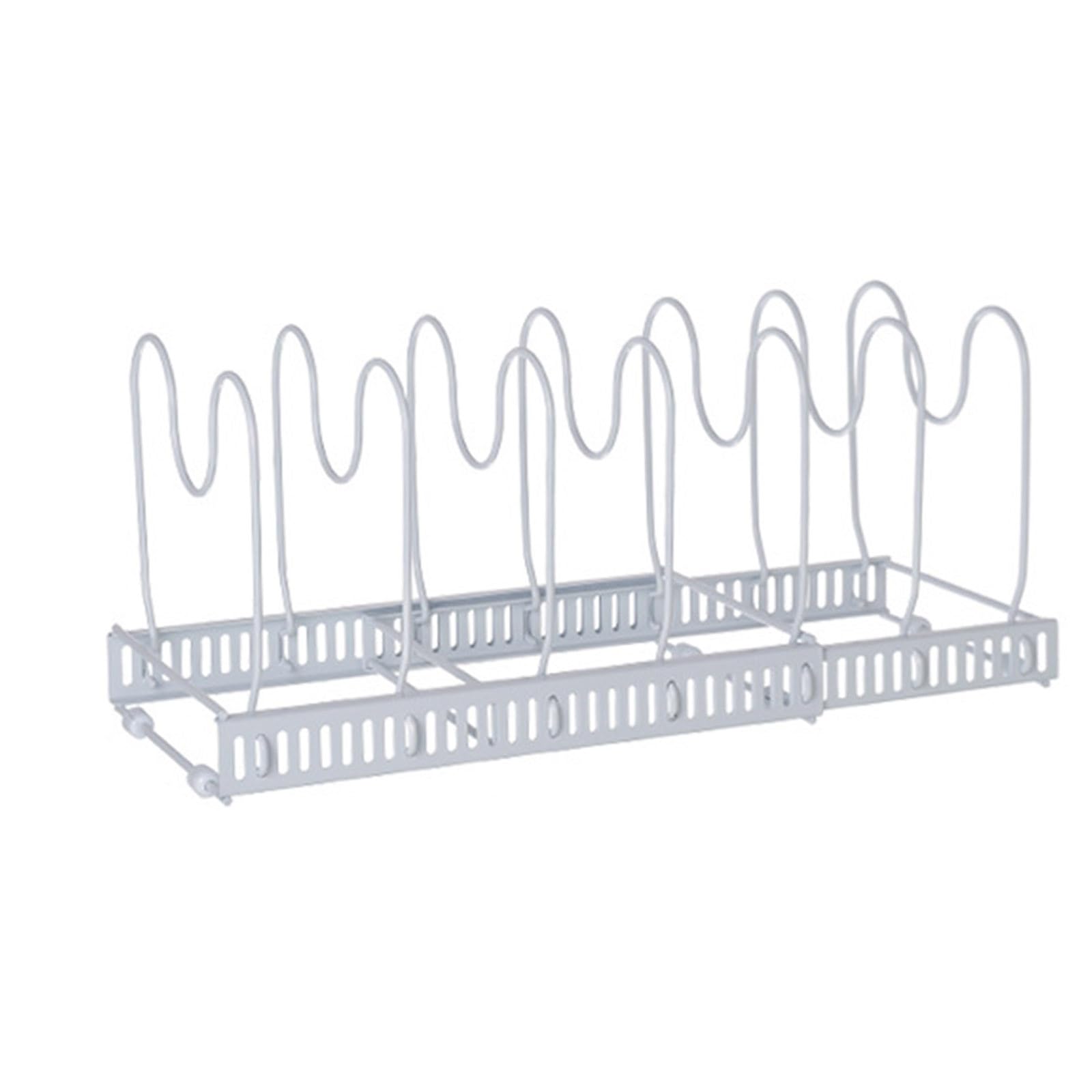Support réglable pour organisateur de casseroles et poêles pour la cuisine, supports de couvercle de casserole extensibles à l'intérieur de l'armoire avec 7 compartiments réglables, support d'ustens