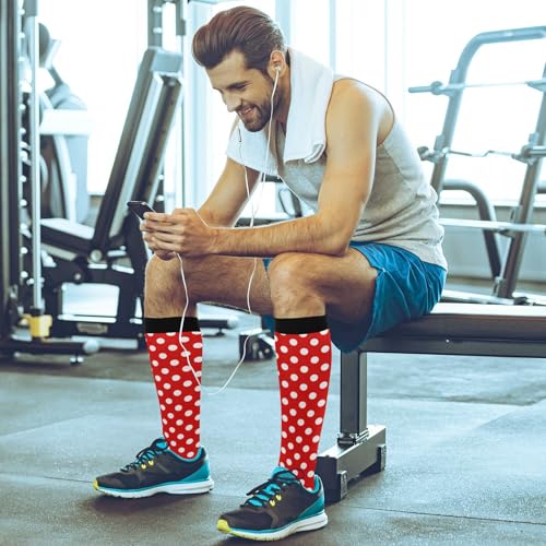 Image of Pigsaly Red White Polka Dot Womens Compression Socks Athletic Tube Sock Knee High Socks Outdoor Sport Socks