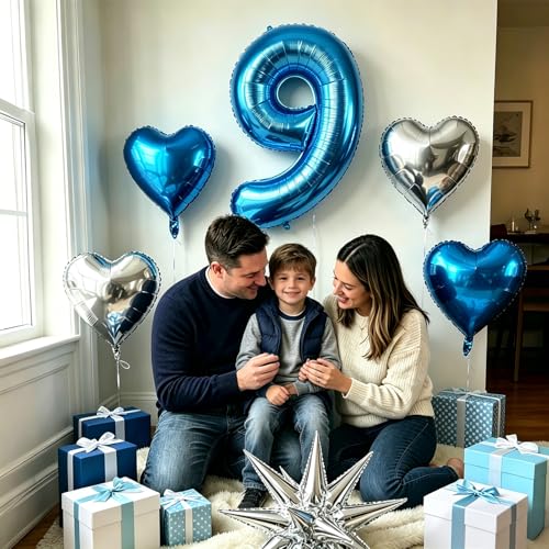Image of TONIFUL 9th Birthday Balloons Kit 40 Inch Blue Large Number 9 Foil Balloon