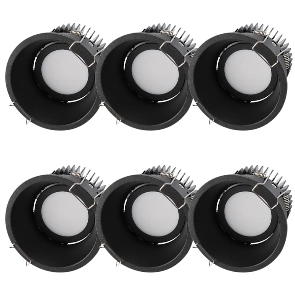 Aioneer 6 Pack Round Led Downlight 5W, 10W, 20W Recessed Lighting,Baffle Trim, 3/4 Inch Anti-Glare Cob Spotlights Black Aluminum Daylight Retrofit Downlight Beam Angle: 60 °10w-6000K