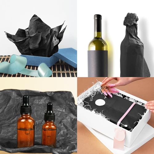 Image of 120 Sheets 20 inchX14 inch Black Tissue Paper for Gift Bags Wrapping, Art Tissue Paper Bulk for Weddings Birthday Party Crafts Decoration