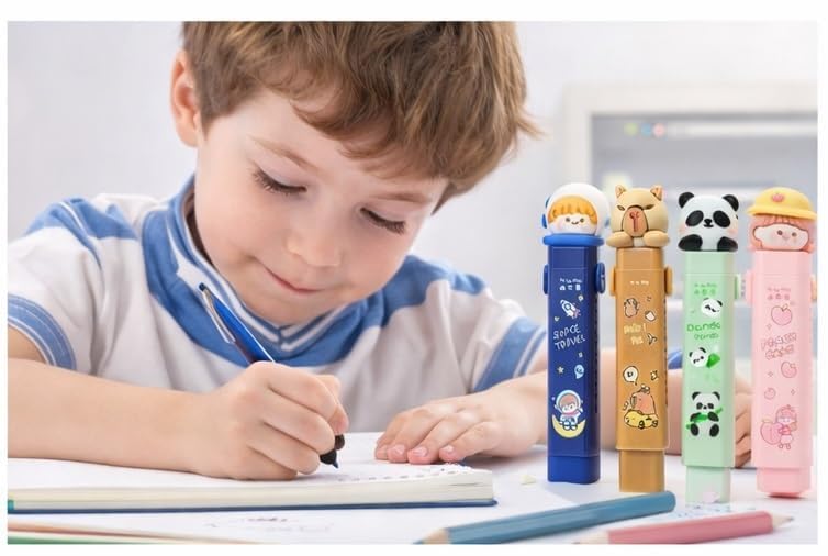 PB Prime Brands Cute Kawaii Cartoon Retractable Eraser Set Fancy Push-Pull Slide Rubber Erasers with Adorable Animal Toppers for Kids, Students & School Supplies (Pack of 5) 1