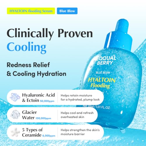 Image of EQQUALBERRY Hyaltoin Flooding Smoothie Serum | 5% Hyaluronic Acid Serum for Face & Redness Relief | Deep Hydrating Cooling Care with 5 Ceramides & Ectoin | Korean Skincare (1.01oz / 30ml)