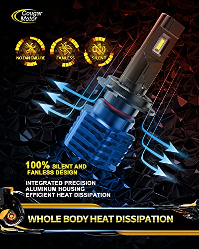 Cougar Motor H7 Led Headlight Bulb, 12000Lm Noiseless 6500K Cool White All-In-One Conversion Kit Direct Installation, Halogen Replacement #TOP5