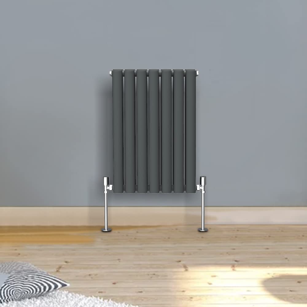 Warmehaus Anthracite Designer Radiator Horizontal Oval Column Double Panel Rad 600X413mm
