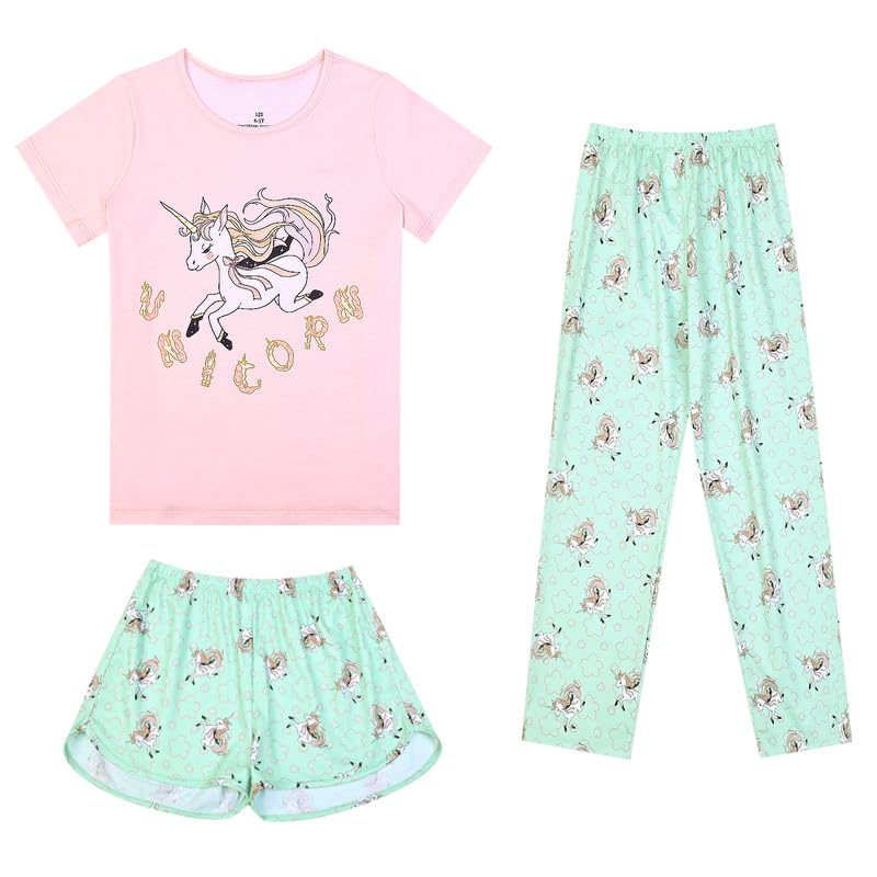 Image of Mirawise Girls 3 Pc Pajamas Sleepwear Cotton Pjs Clothes Set 4-13 Years