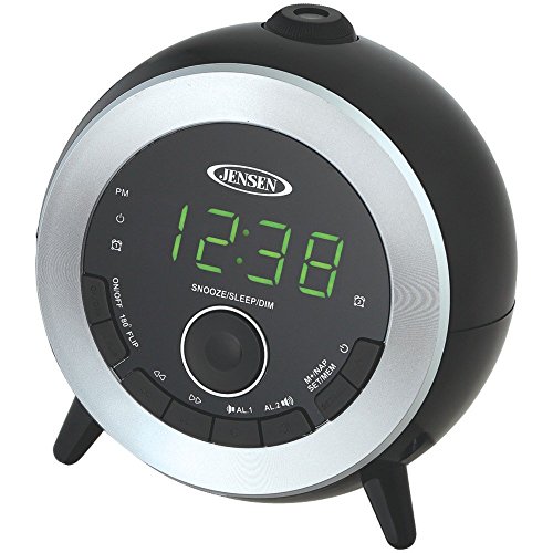 Jensen Compact AM/FM Dual Time Projection Alarm Clock Radio with Large Easy to