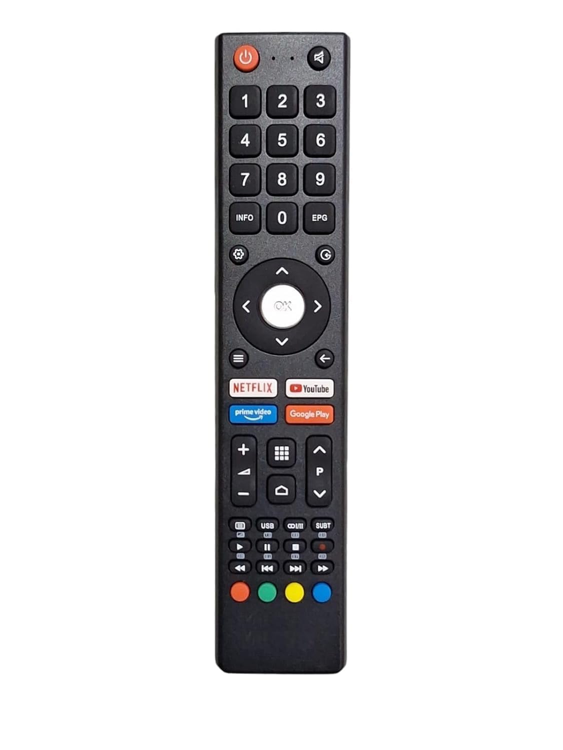 AuDus Remote Control for BPL TV, Black, Infrared, with Netflix, YouTube, Prime Video, Google Play Buttons, 25 Buttons