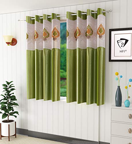 Image of LaVichitra Polyester Window Curtain with Designer Net (5ft, Green) -2 Pieces