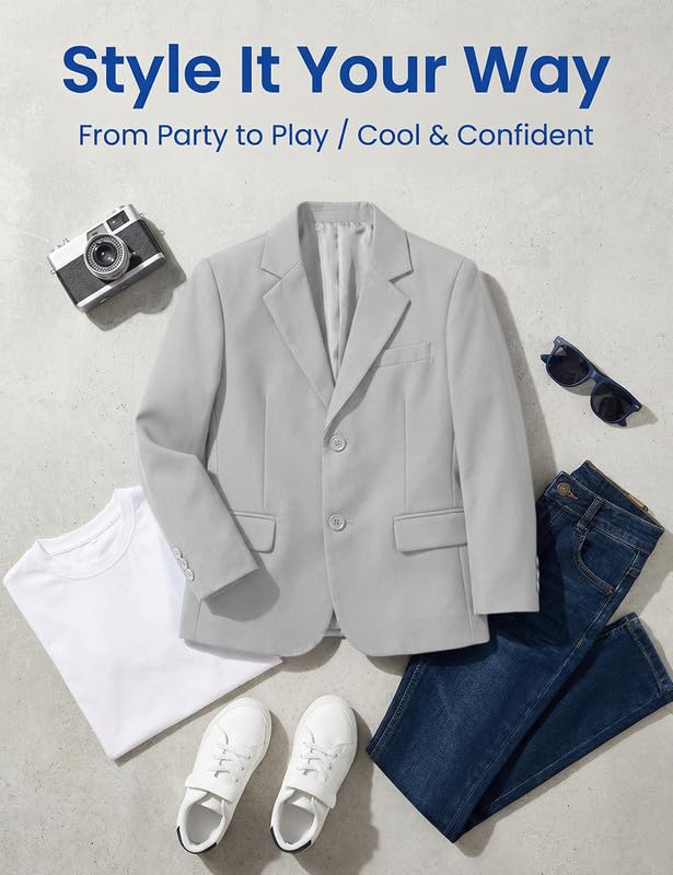 Image of Visaccy Boys Suit Jacket Toddler Formal Blazer Slim Fit Sport Coat for Kids