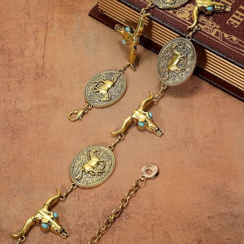 Image of WHIPPY Western Metal Concho Belt for Women Vintage Cowgirl Boho Turquoise Chain Belts for Dresses Jeans