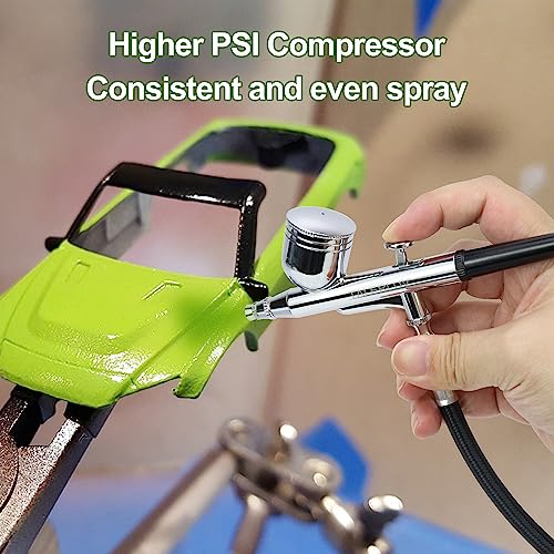 Adjustable Airbrush Compressor Kit - 3 PSI Settings up to 30 PSI, Dual Action Airbrush with Multiple Nozzles and Accessories for Painting, Model Spray, Nail, Makeup, Cake Decoration & Tattoo - Image 6