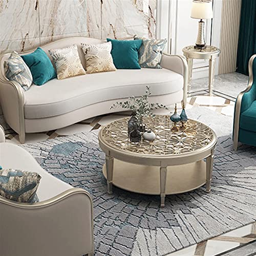 Beistelltisch, Glas-Couchtisch, runder Holzschnitzerei-Hohl-Teetisch, kleiner Wohnungstisch, leichter luxuriöser moderner Teetisch, kleiner Couchtisch, Couchtisch (Farbe: B, Größe: 120 x 120 x 48 cm) – Bild 6