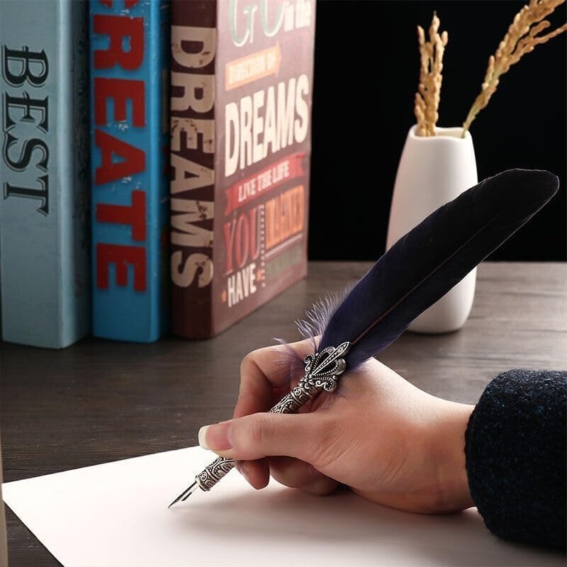 Prescent Feather Calligraphy Ink Pen with 5 Nibs, Dark Blue - Image 5