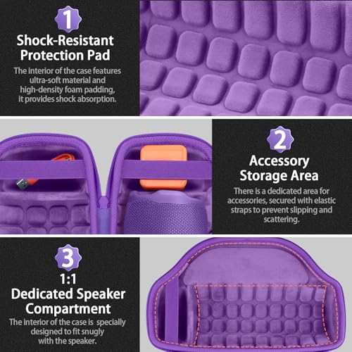 Image of co2CREA Case for JBL Charge 6 Portable Bluetooth Speaker, Purple | High-Density Foam Padding, Reinforced Handle, Detachable Shoulder Strap, Compact Lightweight Design, Dust Protection