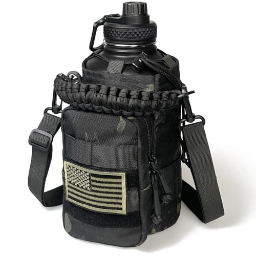 Image of Half Gallon Water Bottle with Sleeve - 64 Oz Insulated Water Jug with Strap Stainless Steel Big Gym Water Bottles for Men Sports Workout Hiking Camo Black