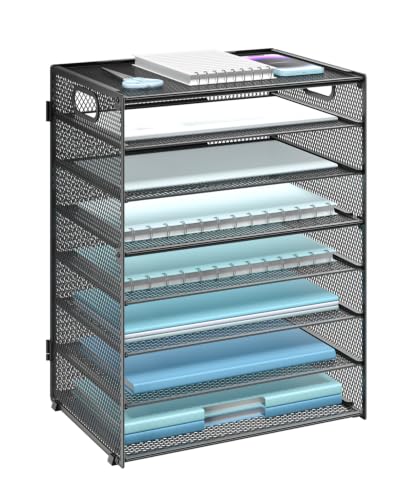 Image of WALI Desk File Organizer, 8 Tier Desktop Paper Letter Tray Organizer with Handle, Office Desk Accessories & Workspace Organizers for Office, Home, School Supplies, 1 Pack, Black