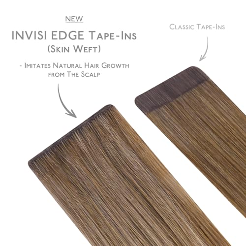 Image of WENNALIFE Invisi Edge & Classic Tape in Hair Extensions Human Hair | 14 Inch 50g 20pcs (Invisi Edge & Classic) Balayage Dirty Blonde with Platinum Ends Invisi Remy Hair Natural Sea