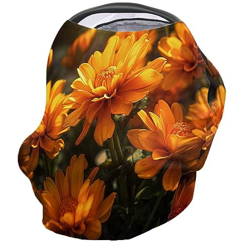 Nursing Cover for Breastfeeding Scarf, Orange Yellow Flower Baby Car Covers Super Soft Multi Use for Canopy Shopping Cart Cover Blanket Stroller Cover