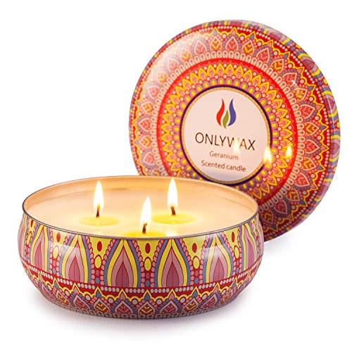 Scented Candles Soy Wax 3 Wick Tin 70 Hour Burn,Essential Oils-for Stress Relief and Relaxation,Outdoor and Indoor