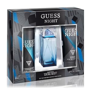 GUESS Night Men Eau de Toilette 3 Piece Gift Set – Cologne Spray 3.4 Fl. Oz., Deodorizing Body Spray 6.0 Oz., & Shower Gel 6.7 Fl. Oz.