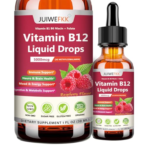 Liquid Vitamin B12 Drops 5000 mcg - Extra Strength B12 Methylcobalamin with B1 B6 B3 Folate Niacin - Fast Absorption Sublingual B-12 Drops for Energy Metabolism & Brain Function Vegan B Complex