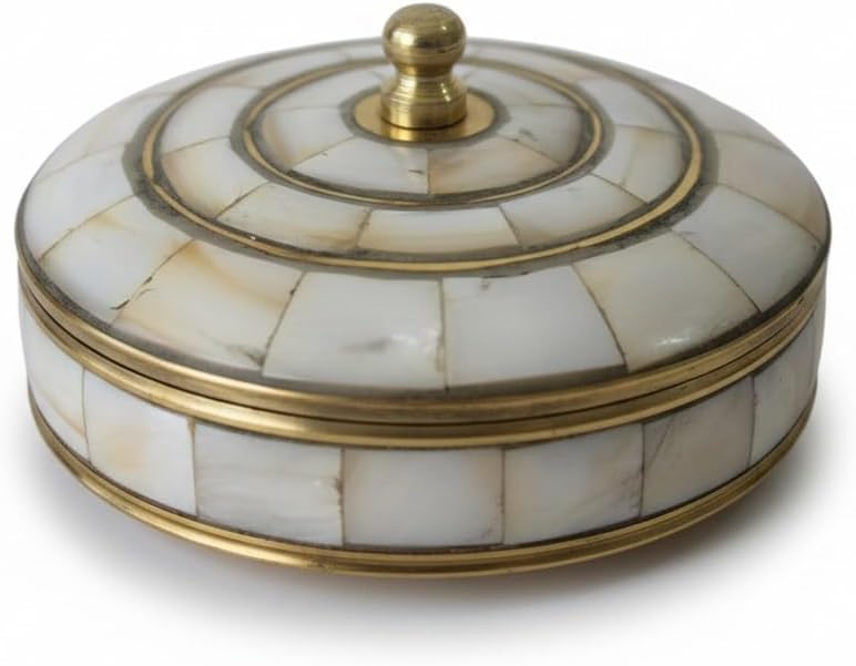 Decorative Jewelry Trinket Box Unique Gift for Home Decor Antique Metal Case with Mother of Pearl Sindoor Box/Coin Box (Single)