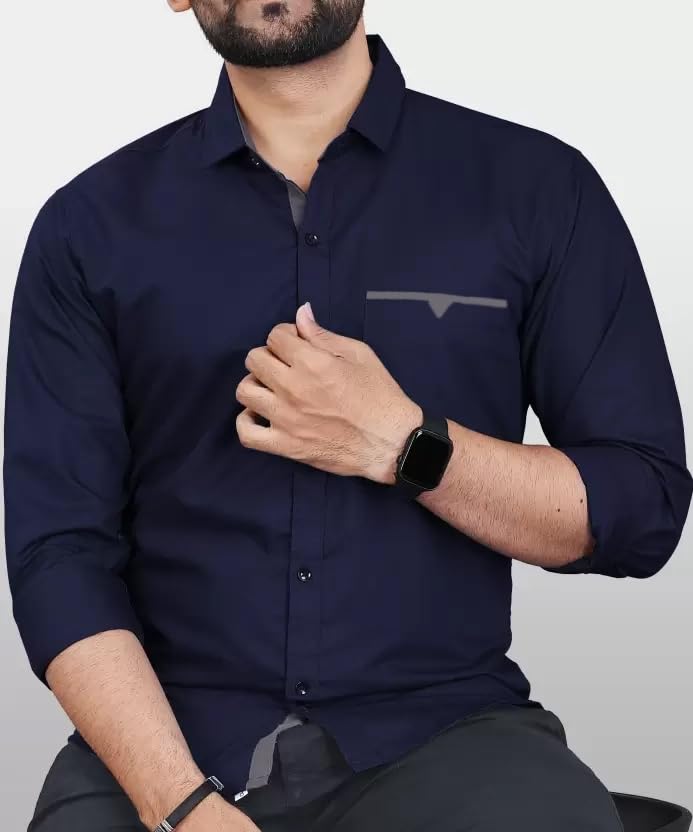 Image of CB-COLEBROOK Men's Regular Fit Solid Soft Touch Cotton Casual Shirt with Pocket Design with Spread Collar & Full Sleeves (Available in Plus Size)