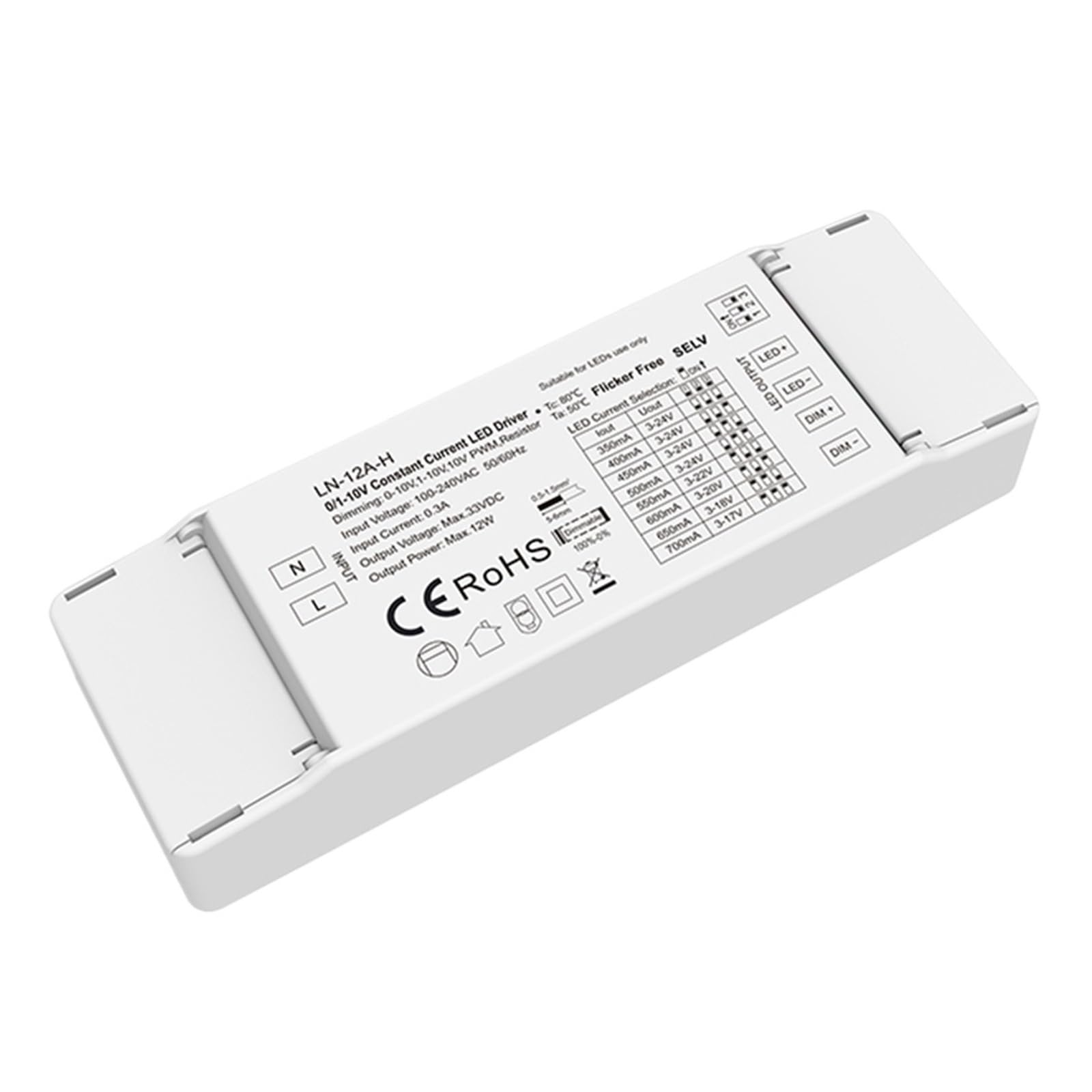 PWANUIGTE LN-12A-H LN-12A-L LF-15A LF-12A LF-12A-2 0/1-10V Constant Current Dimmable LED Driver 12W 15W PWM Dimming No Flicker(LN-12A-H Only)
