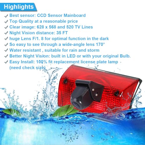 Image of Top Mount 3rd Brake Light Reversing Camera Brake Lamp Parking Camera Replacement for Mercedes Freightliner Sprinter 2500 3500 /Dodge Cargo Van /Mercedes-Benz Sprinter W901 W902 W903 W904