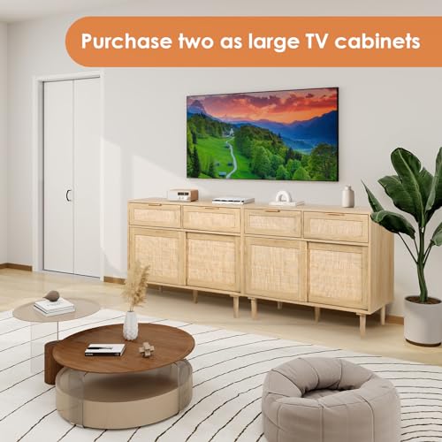 Hopubuy Rattan Buffet Cabinet With Storage, 39Inch Storage Cabinet With Rattan Decor Mobile Doors, Farmhouse Accent Cabinet Sideboard Cabinet For Hallway thumb #4