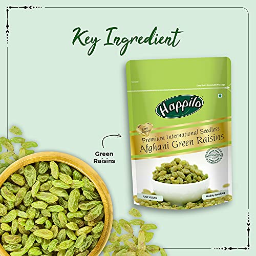 Image of Happilo Premium Seedless Afghani Green Raisins 200g | Kishmish /Kismis | Dry Fruits, Healthy Snacks | Nutritious, Rich in Iron & Vitamin B | Antioxidant Rich Snack (Pack of 3)