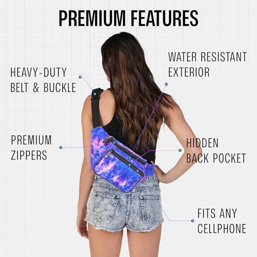 Image of Fanny Pack Belt bag - Crossbody Waist Bag for Men or Women - Hands-Free, Waterproof Large Bumbag for Hiking, Running, and Travel, Outter Space, One Size