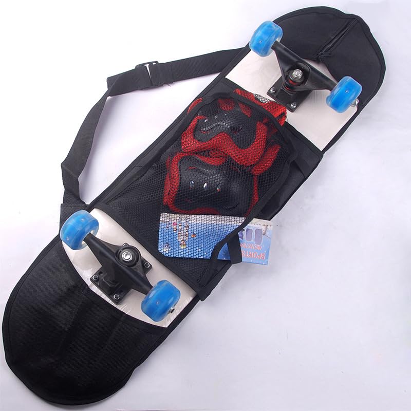 SquEqu Skateboard Bag Backpack 31'' Slim Foldable Nylon Skate Board Carry Bags with Gloves Pouch Portable Longboard Handy Storage Organizer with Adjustable Strap for Travel Outdoor Skating Skateboards