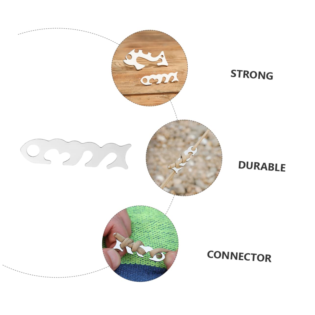 KOMBIUDA Camping Accessory 3 Pcs Stainless Steel Drawstring Tie Durable Scratch-Free Rope Fastener